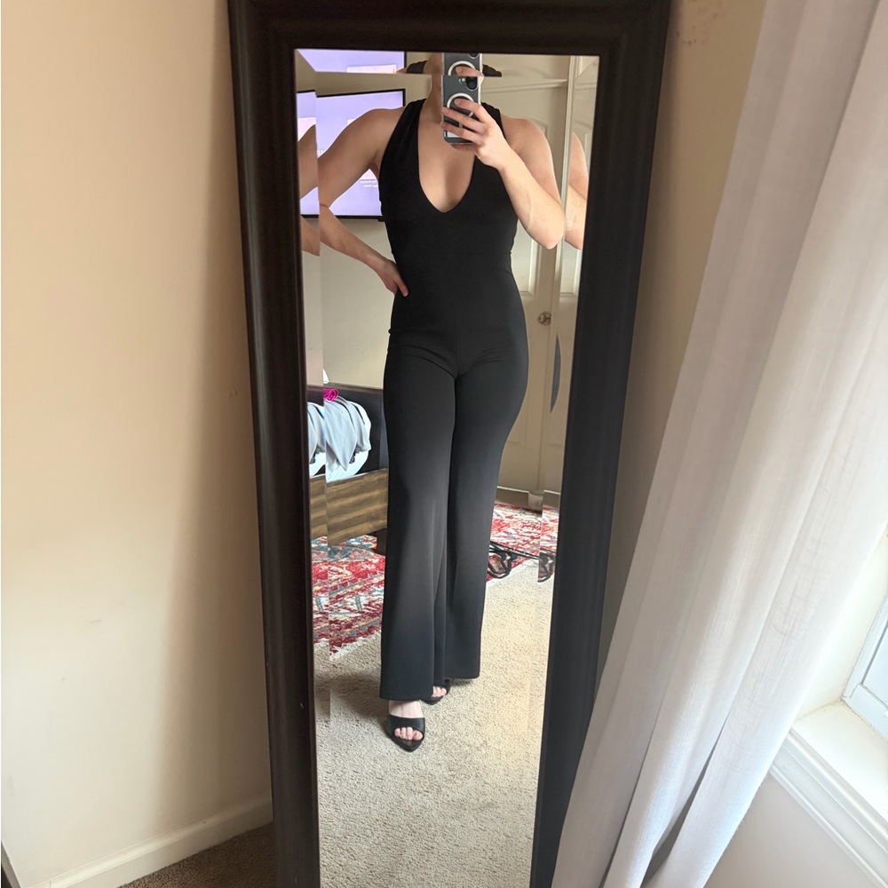 Lulu's Black Halter Wide-Leg Jumpsuit